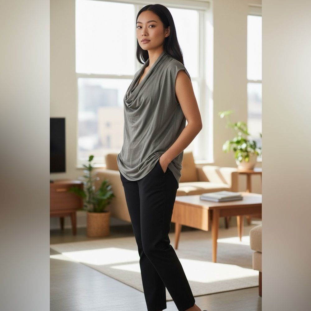 Helmut Lang Brown Short Sleeve Draped Neck Line Size Small